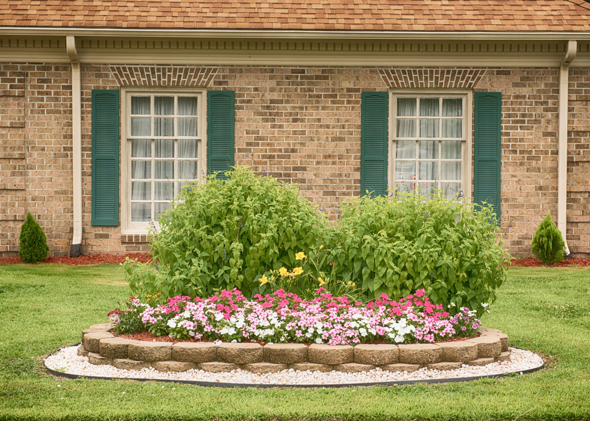 Flower bed in front of the office windows